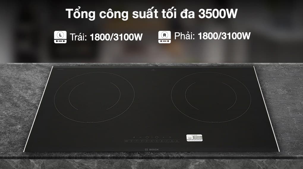 2 vùng nấu, công suất lớn 3500W đáp ứng mọi nhu cầu sử dụng