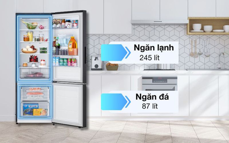 Thiết kế hiện đại, dung tích 332 lít thích hợp sử dụng cho mọi gia đình