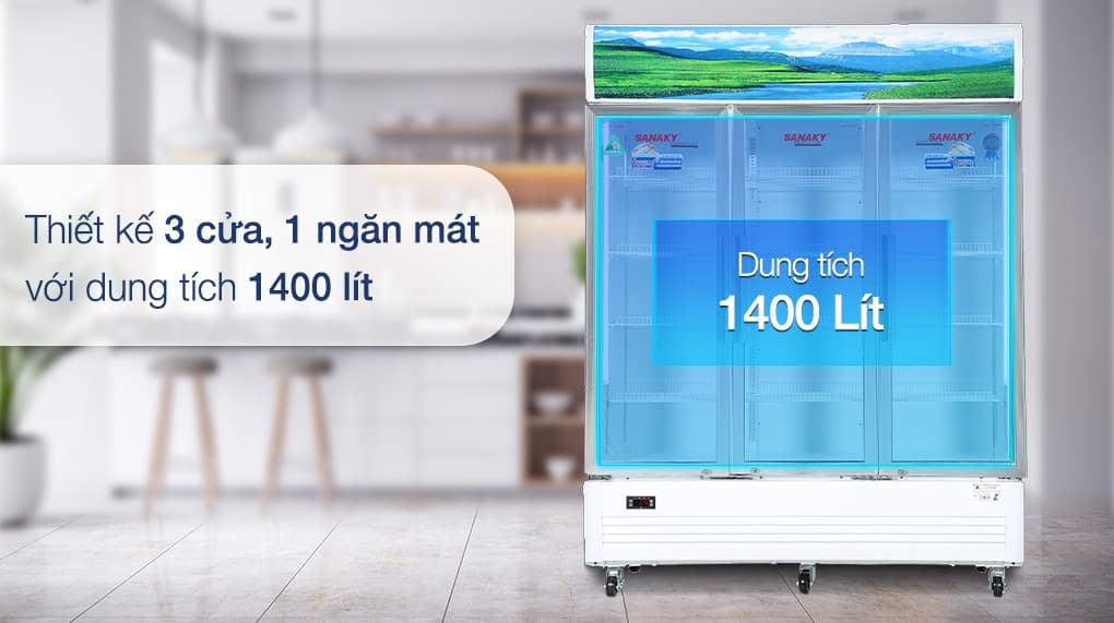 Dung tích cực lớn 1400 lít đáp ứng mọi nhu cầu sử dụng, trưng bày thực phẩm
