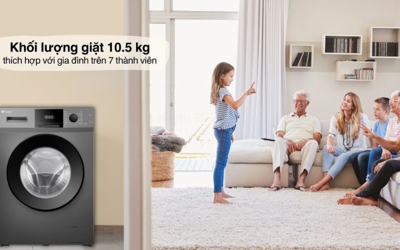 Khối lượng giặt 10.5Kg, đa chương trình đáp ứng mọi nhu cầu giặt giũ cao