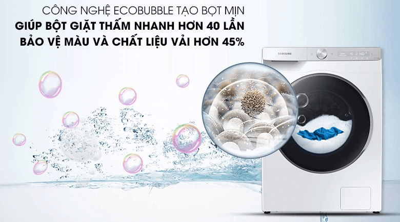 Công nghệ AI EcoBubble+ làm sạch mọi vết bẩn mà không gây hư tổn đồ đạc
