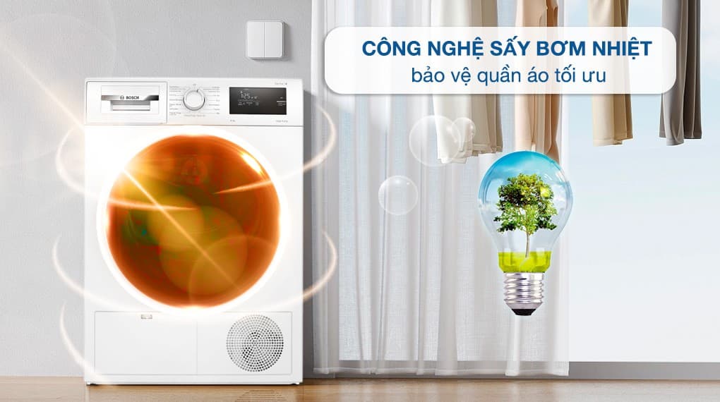 Công nghệ sấy HeatPump cho quần áo sấy khô hoàn hảo, tiết kiệm điện