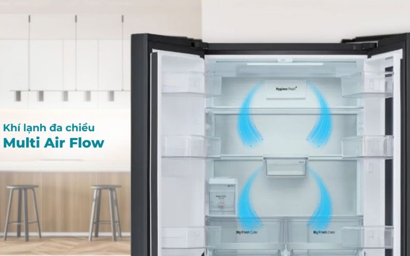 Luồng khí Multi Air Flow luân chuyển hơi lạnh toàn không gian tủ