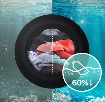 Máy giặt chứa đồ giặt và lượng sợi vi nhựa từ đồ giặt giảm 60%.