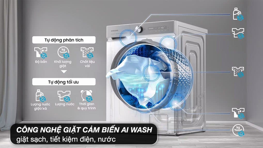 Cảm biến AI Wash, AI Dispenser tối ưu hóa thời gian, lượng nước, bột giặt