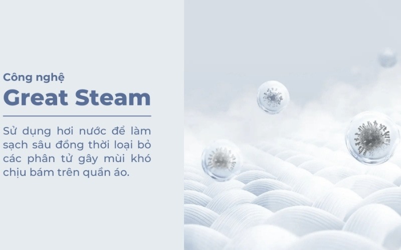 Công nghệ Great Steam đánh bay đến 99.99% vi khuẩn, các thành phần gây mùi