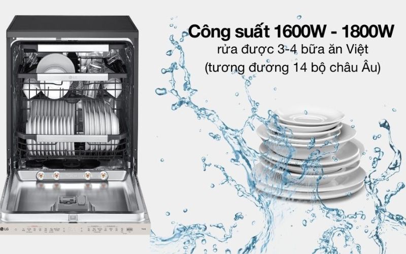 Công suất 1600W - 1800W rửa sạch số lượng lớn chén bát cho 3 - 4 bữa ăn Việt