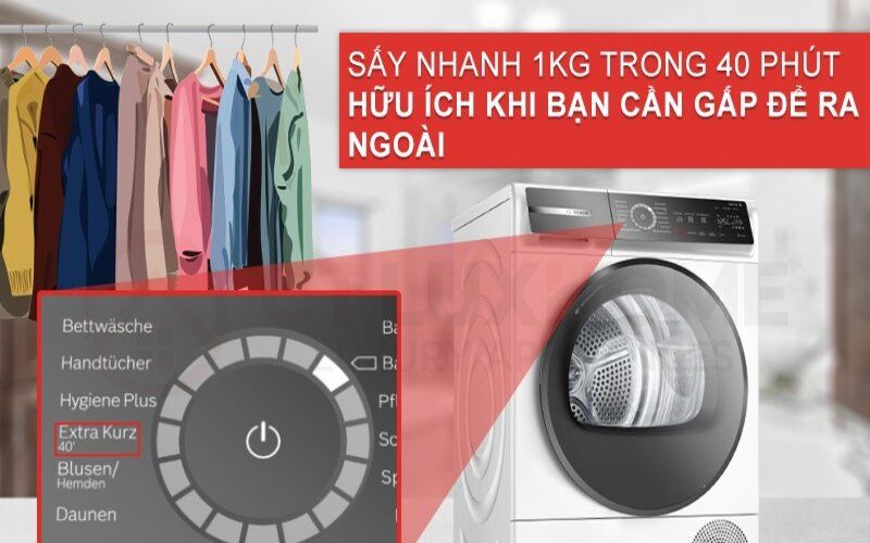 Chương trình sấy nhanh Extra Kurz 40’ rút ngắn thời gian sấy