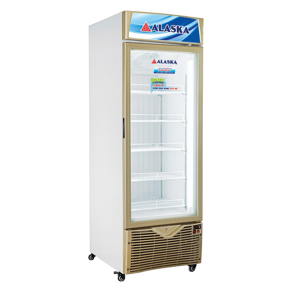 Chiếc tủ đông đứng hiện đại, mặt kính 3 lớp bền đẹp hài hòa với mọi không gian