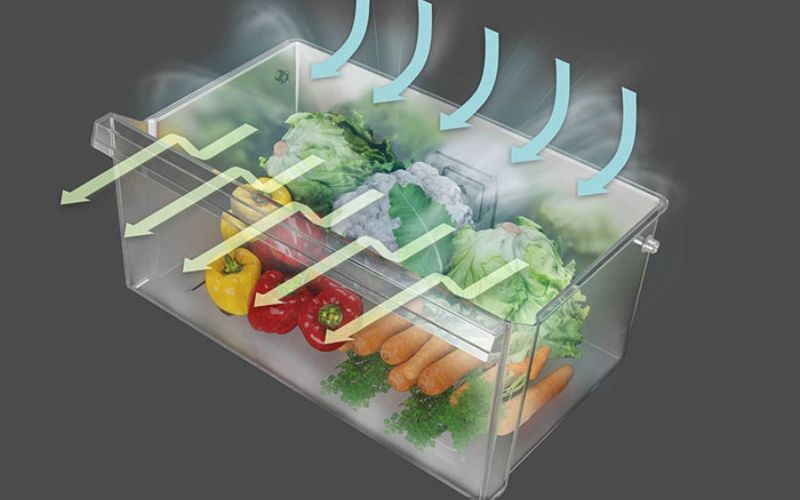 Công nghệ Max Fresh có độ ẩm cân bằng, giữ rau củ tươi xanh, mọng nước