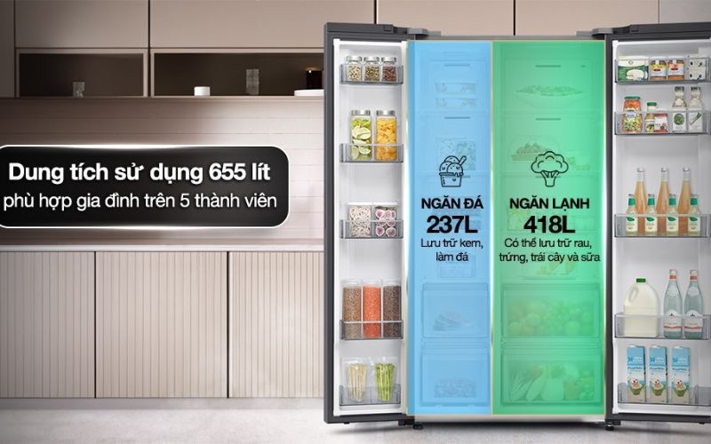 tu lanh samsung inverter 655 lit side by side rs70f65q3tsv hinh