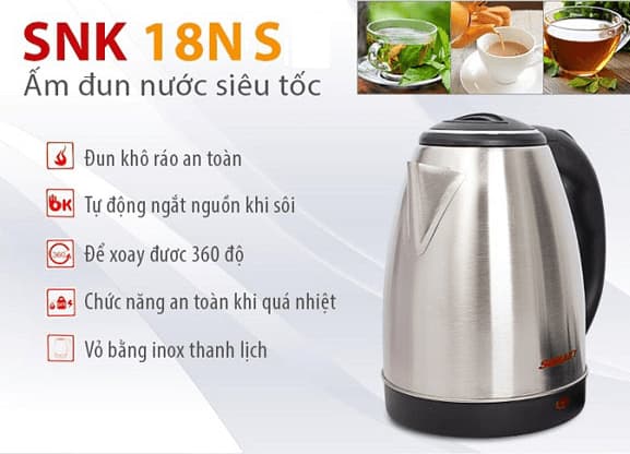Ấm siêu tốc 1.8L Sanaky SNK-18NS 1500W Ấm siêu tốc 1.8L Sanaky SNK-18NS 1500W