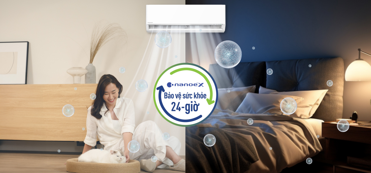 Không gian sống an toàn nhờ công nghệ nanoe™ X bảo vệ suốt 24 giờ