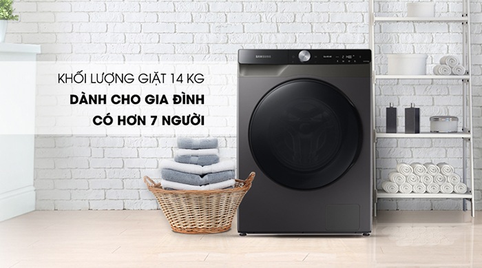 Máy giặt lồng ngang Samsung AI 14KG WD14TP44DSB/SV
