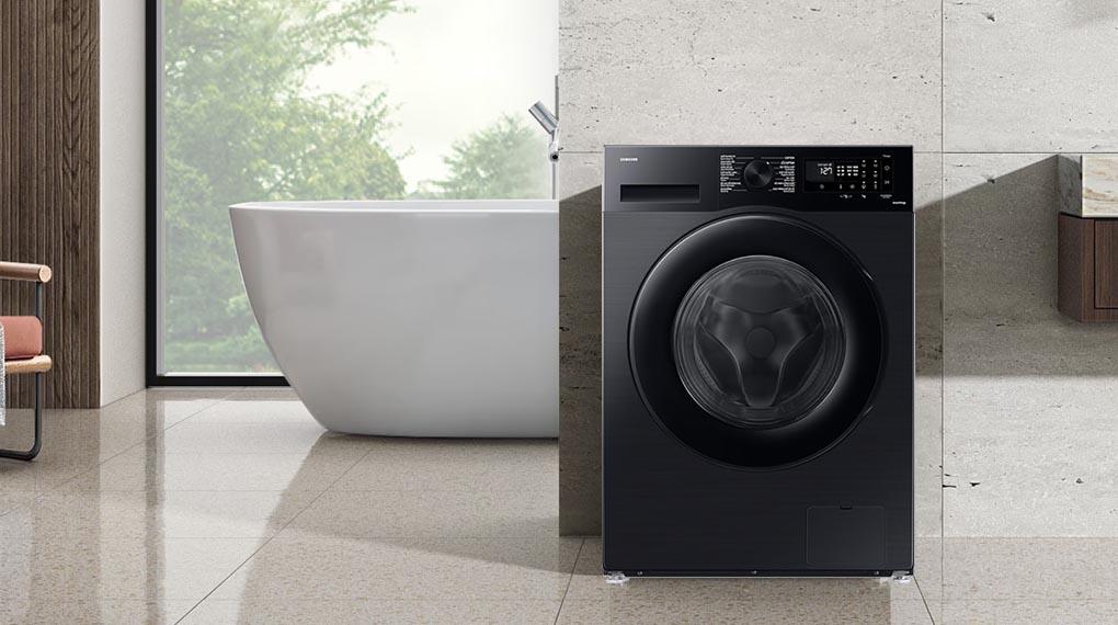 Máy giặt cửa trước hiện đại, tông đen sang trọng hài hòa với mọi không gian
