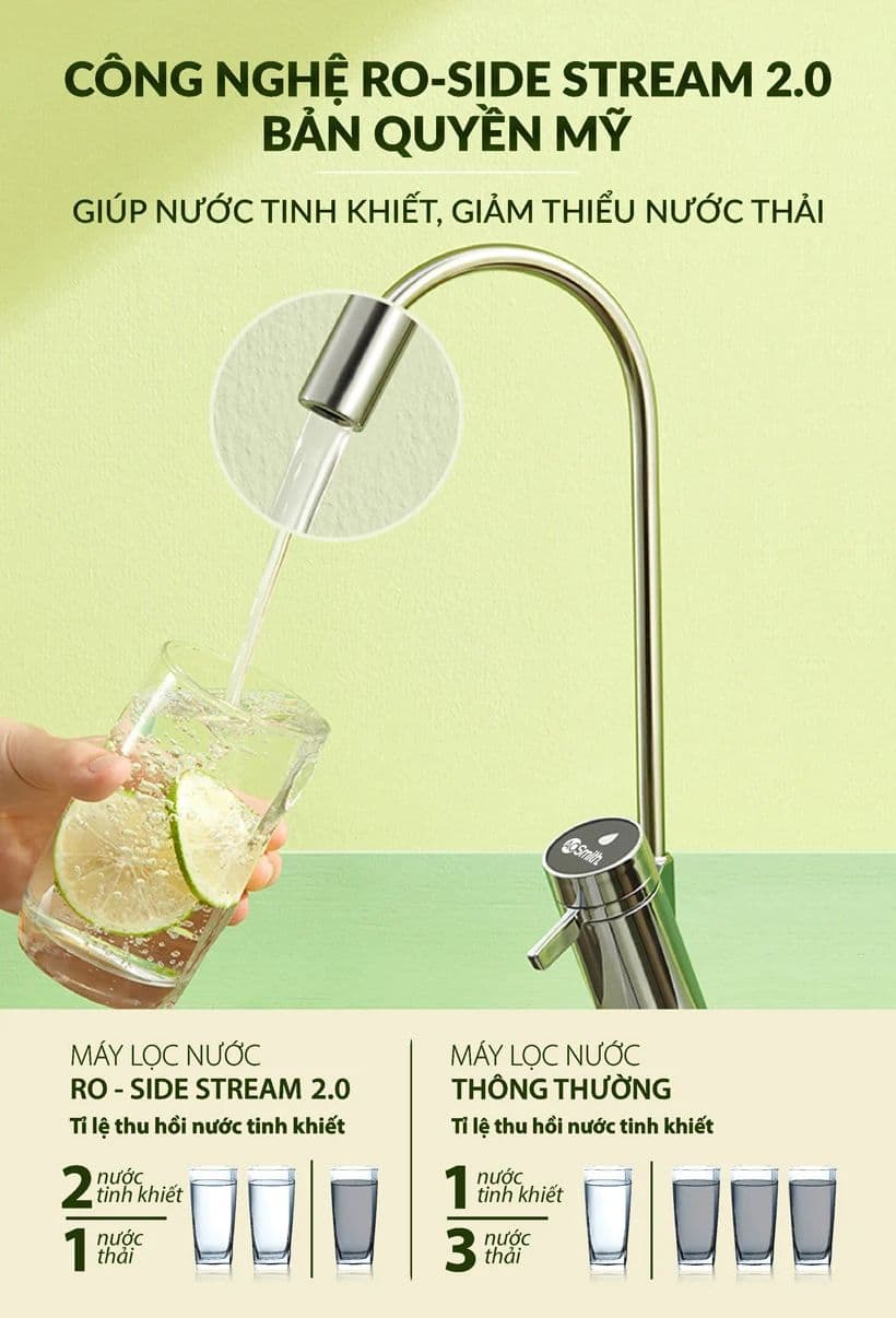 Công nghệ RO-SIDE Stream 2.0 cho nước uống tinh khiết, giảm thiểu nước thải Công nghệ RO-SIDE Stream 2.0 cho nước uống tinh khiết, giảm thiểu nước thải