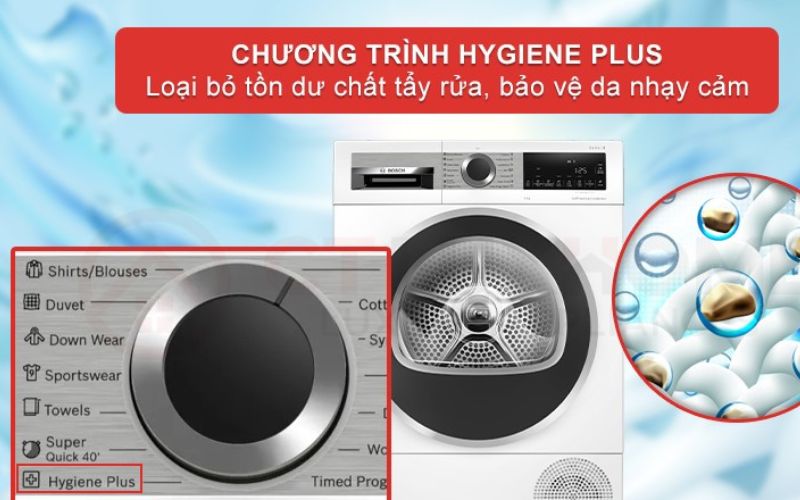 Chức năng sấy diệt khuẩn Hygiene Plus bảo vệ làn da nhạy cảm của người dùng