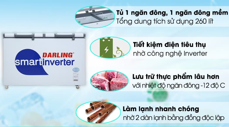 Tủ đông Darling 2 ngăn inverter 370 lít DMF-3699 WSI2