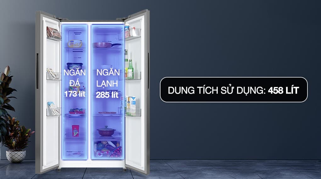 Sức chứa lớn 458 lít phục vụ tốt nhu cầu bảo quản của mọi nhà