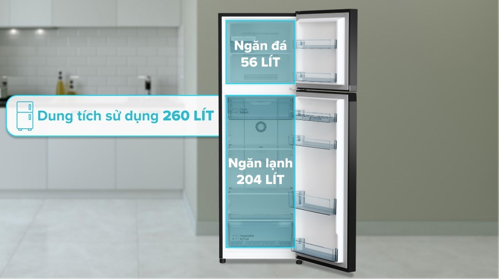 Tổng dung tích 260 lít trữ thực phẩm cho mọi gia đình Tổng dung tích 260 lít trữ thực phẩm cho mọi gia đình