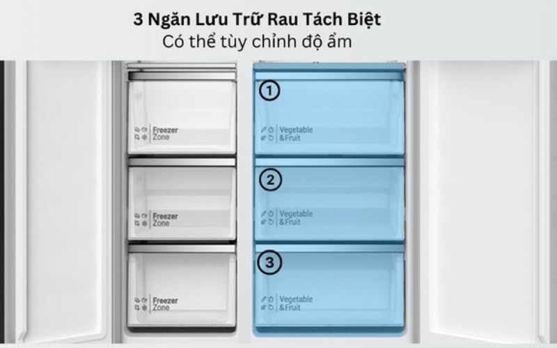 Ngăn chứa riêng biệt giúp rau củ, hoa quả giữ được độ tươi ngon, mọng nước