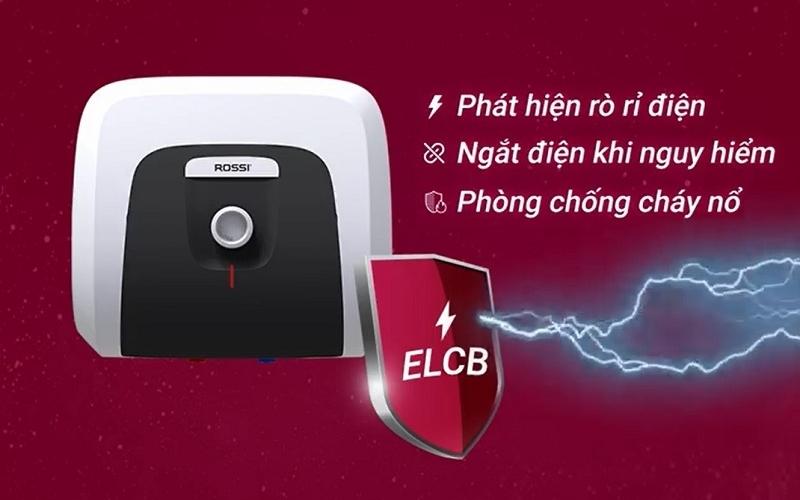 Bình nóng lạnh Rossi 15l tích hợp ELCB giúp bảo vệ gia đình khỏi các nguy cơ rò rỉ điện
