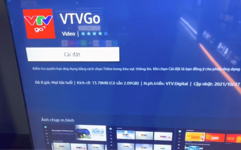 Sau khi tìm thấy ứng dụng VTVGo, nhấn vào biểu tượng của nó và chọn "Install" (Cài đặt)