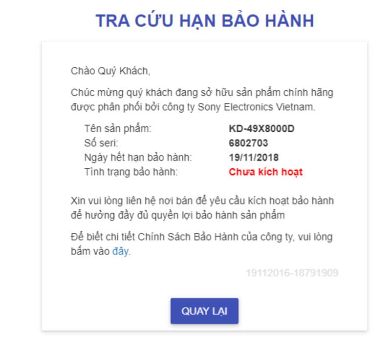 Tra cứu hạn bảo hành