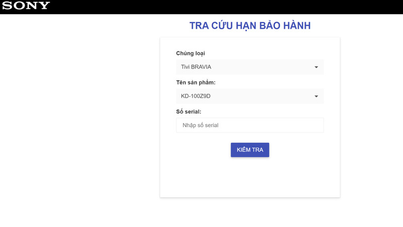 Tra cứu thời gian bảo hành Tivi Sony