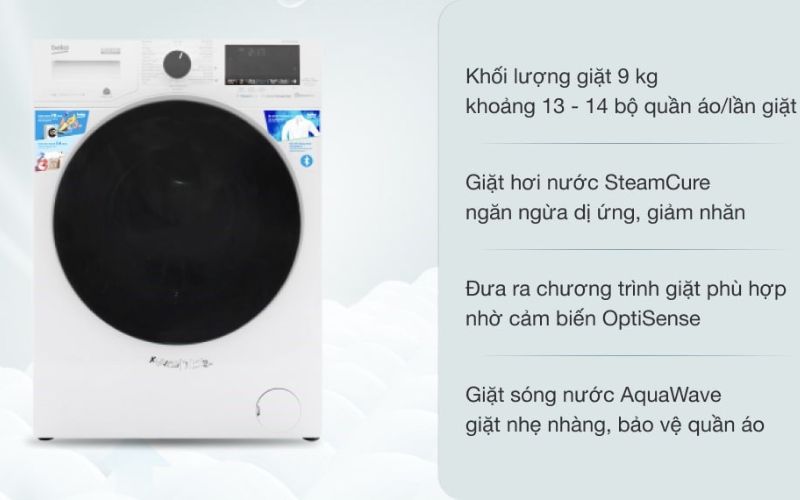 Máy giặt Beko 9 Kg lồng ngang Inverter WCV9649XWST