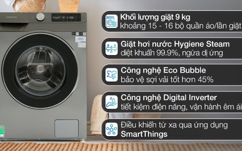 Máy Giặt Samsung AI Inverter 9Kg WW90T634DLN/SV