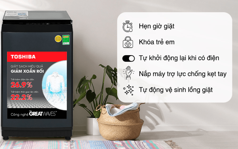 Máy giặt Toshiba AW-M1000FV(MK) được trang bị nhiều công nghệ giặt nổi bật
