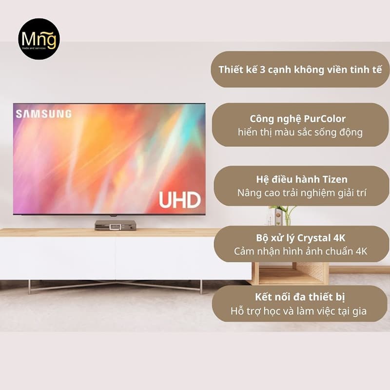 Smart Tivi Samsung 4K 55 inch UA55AU7002 sở hữu thiết kế nổi bật đến từ Samsung