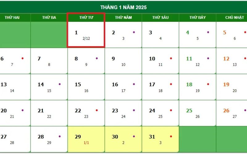 Tết Dương lịch năm nay nhằm ngày 01-01-2025