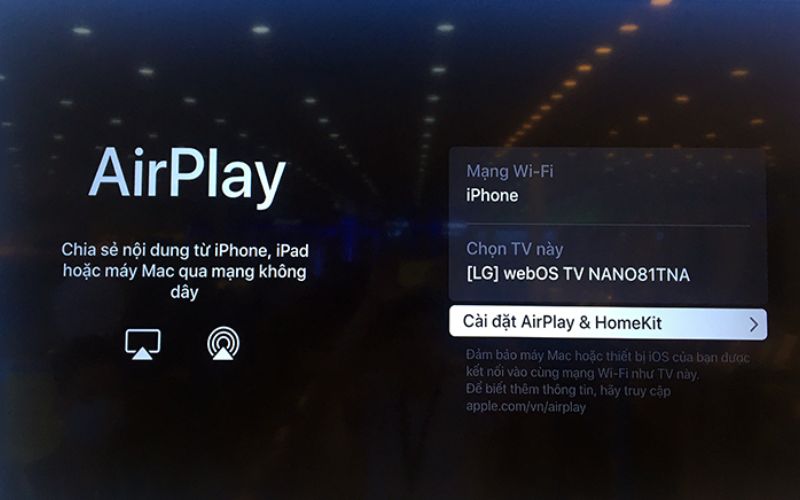 tivi lg khong co airplay hinh 1