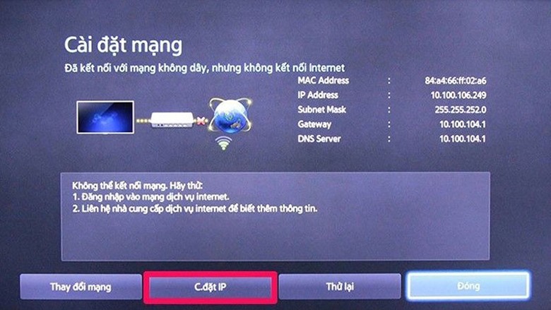 tivi samsung không tìm thấy wifi 2